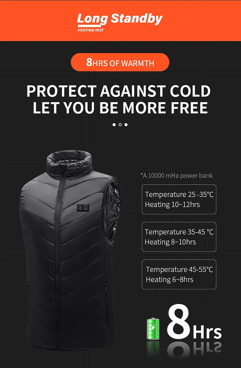 ThermoLayer Gear™ Graphene Heated Vest – 2 to 21 Zone Adjustable USB Heating Jacket for Men & Women