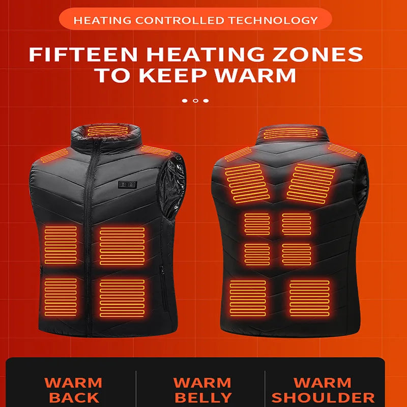 ThermoLayer Gear™ Graphene Heated Vest – 2 to 21 Zone Adjustable USB Heating Jacket for Men & Women